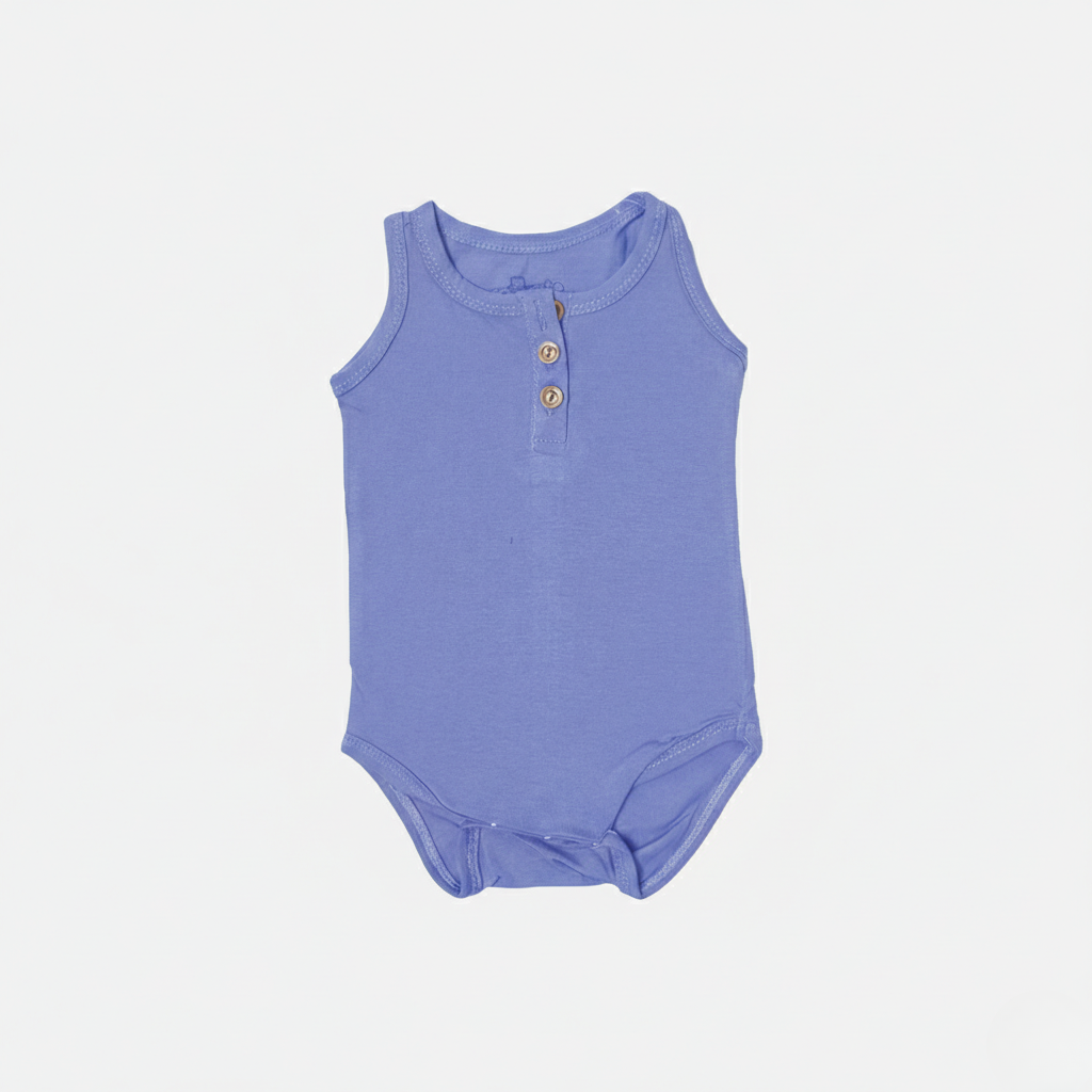 NEW BLUE PLAIN SLEEVES LESS WITH BUTTONS ROMPER Main image
