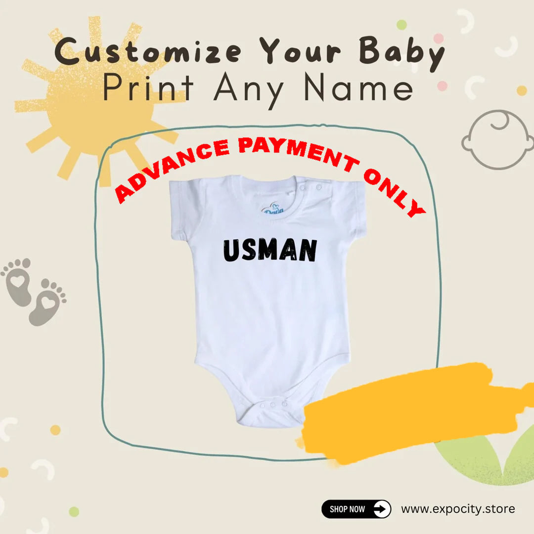 CUSTOMIZE YOUR NAME PRINT ON WHITE HALF SLEEVES HALF BODY ROMPER Main image