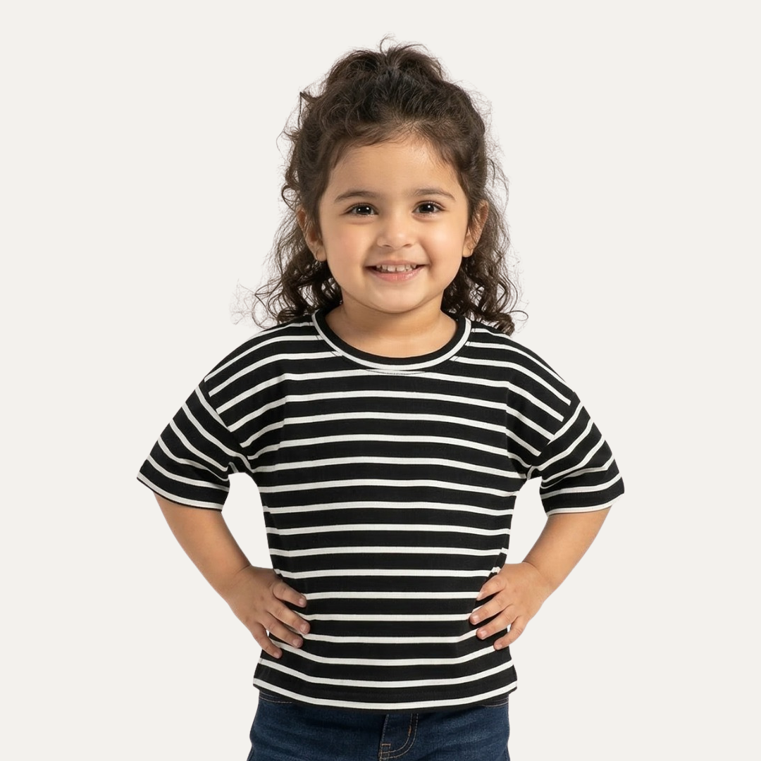 Black With White Stripes T-shirt Top For Girls Main image