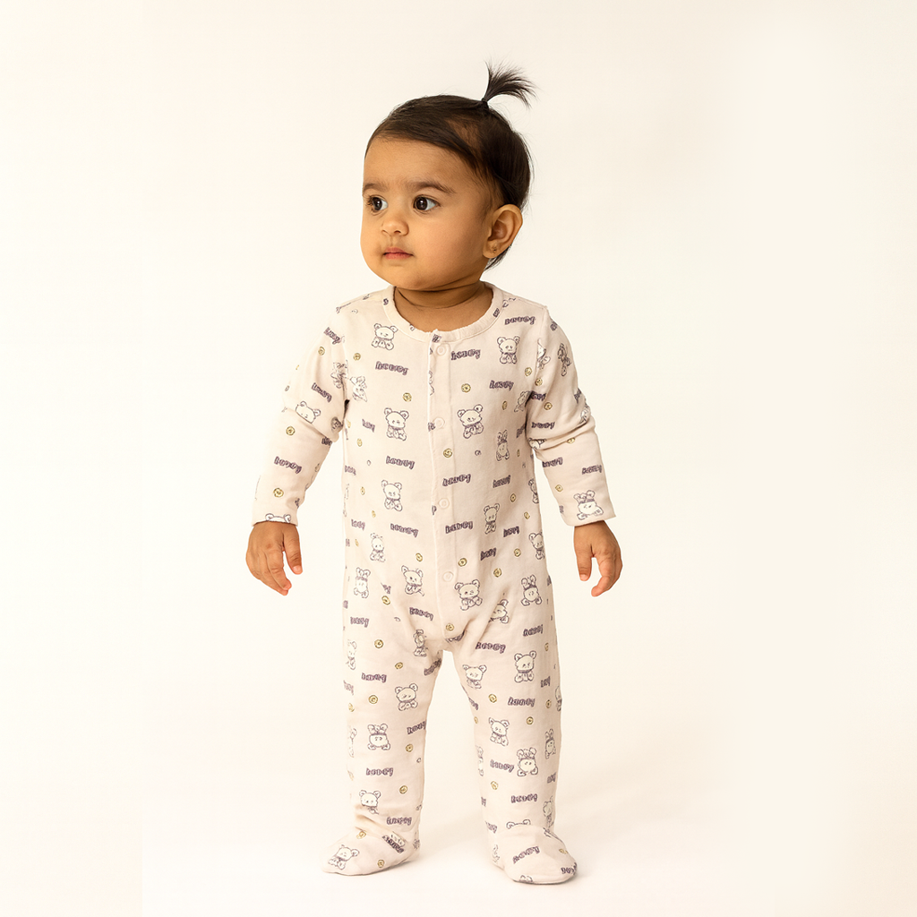 Cream Honey Print Romper For Winters Main image