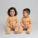 Grey With Orange Panda Stripes Romper For Winters