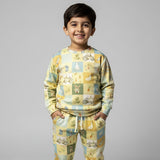 Yellow Tractor & Duck Print Fleece Fabric Suit For Winters