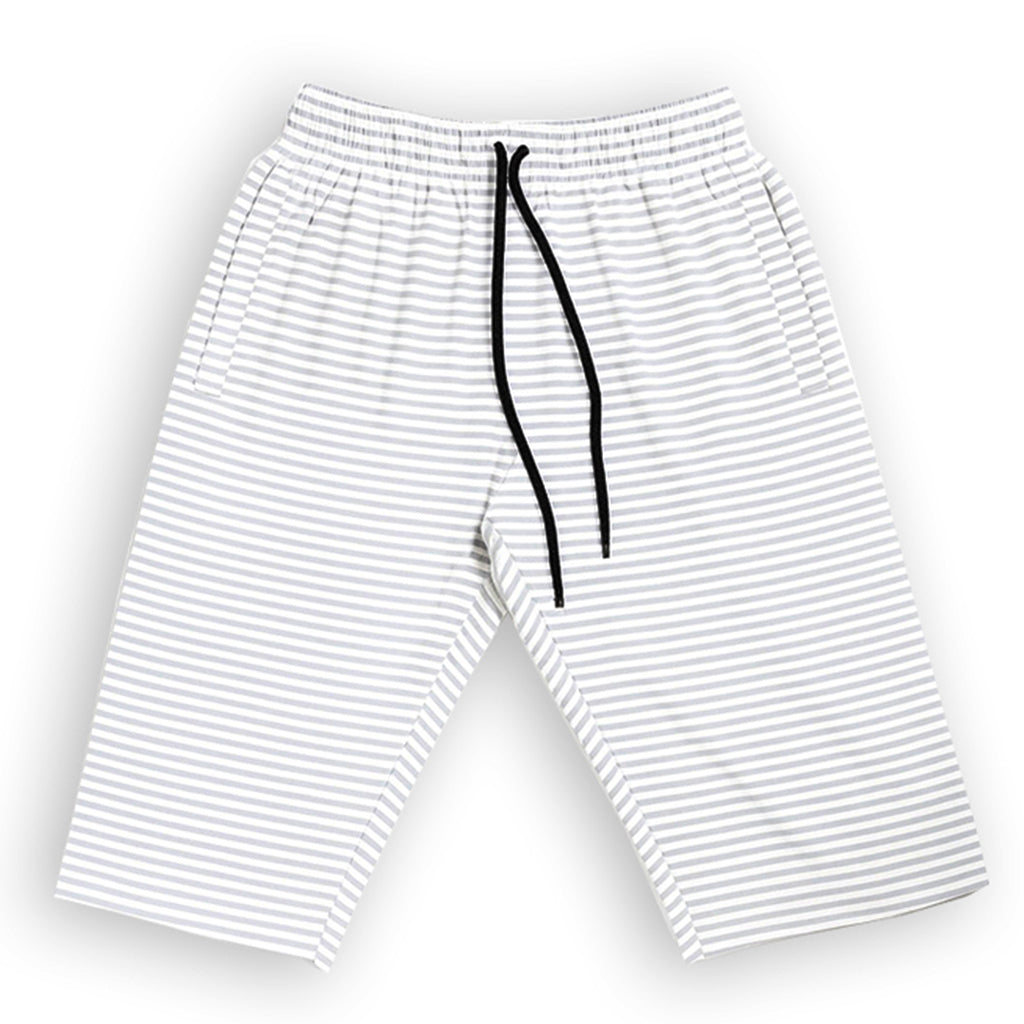 WHITE WITH GREY SMALL STRIPES 3 QUARTER SHORTS FOR MENS