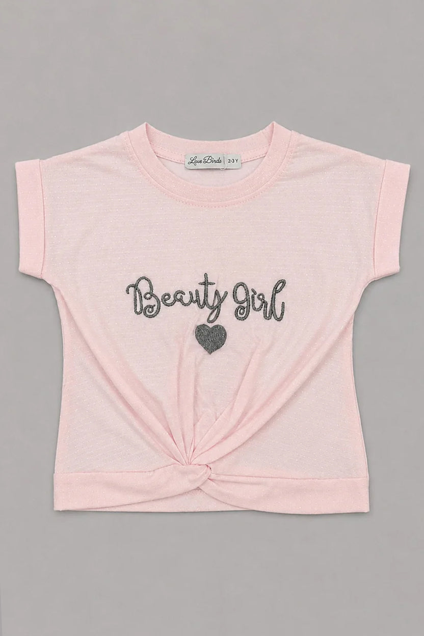 Baby Pink Beauty Girl Knot T-shirt Top For Girls