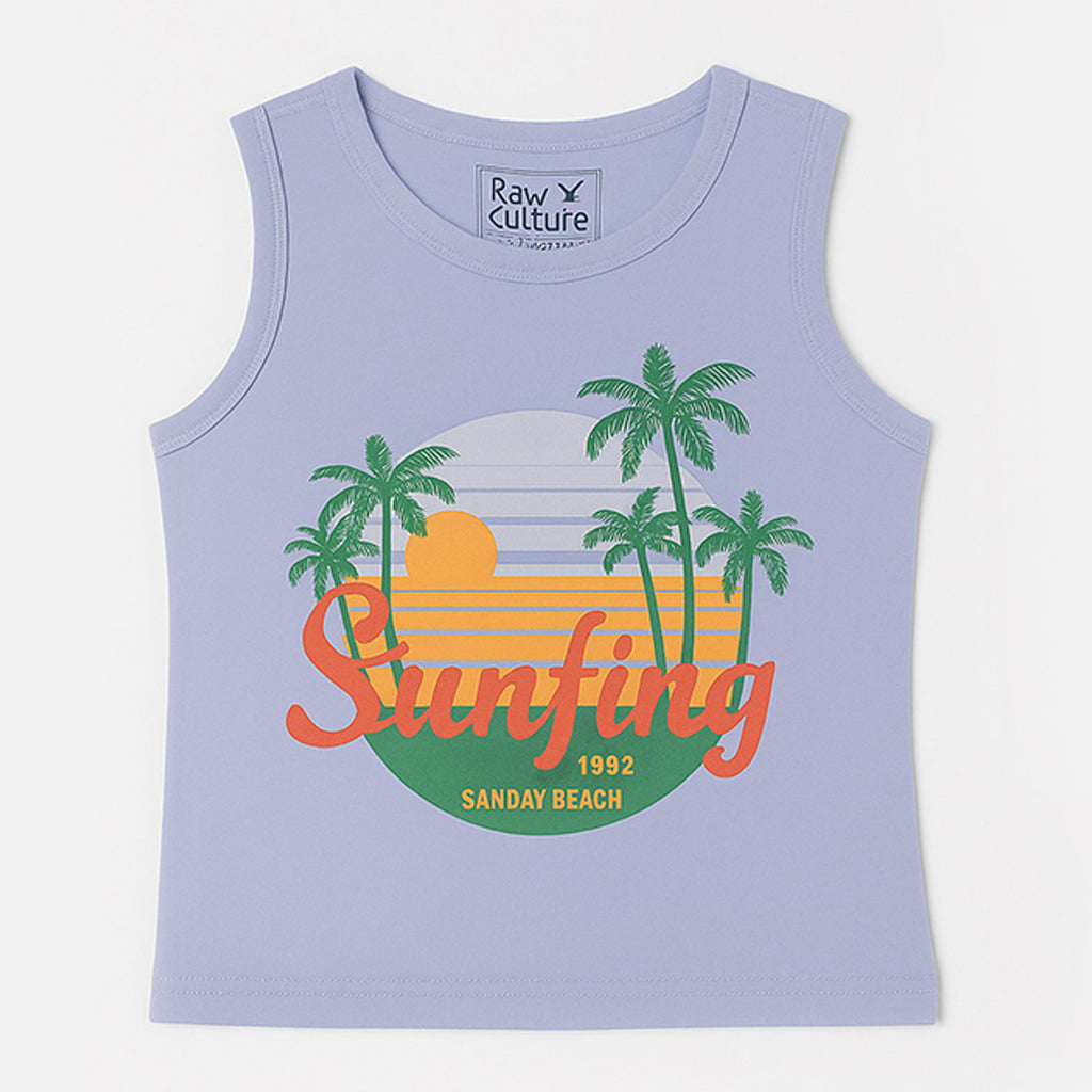 BLUE SURFING & TREES PRINT SANDO FOR BOYS