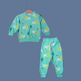 SEA GREEN LION PRINT TERRY FABRIC WINTERS SUIT