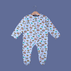 BLUE TEDDY & RAINBOW PRINT FULL BODY FULL SLEEVES ROMPERS