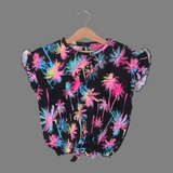 BLACK WITH MULTI COLOR TREES PRINTED T-SHIRT TOP FOR GIRLS