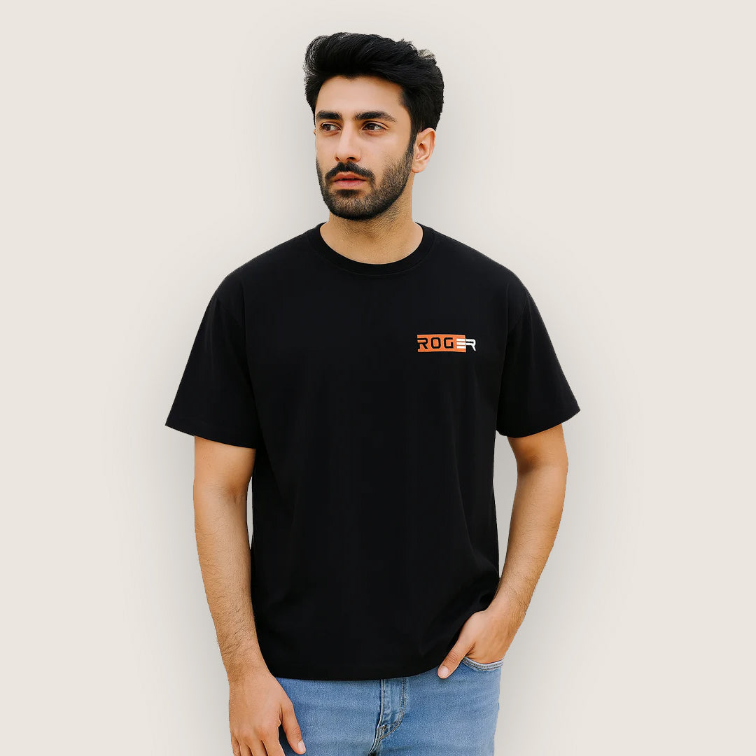 BLACK "ROGER" PRINT T-SHIRT FOR MEN