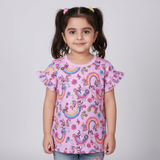LIGHT PURPLE UNICORN & RAINBOW PRINTED T-SHIRT TOP FOR GIRLS