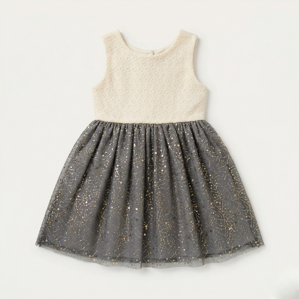 White With Blue Stars Frock For Girls ( Minor Defection )