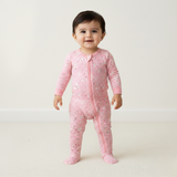 PINK FLOWERS PRINT COTTON JERSY FABRIC FULL BODY FULL SLEEVES ROMPER
