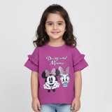 DARK PURPLE DAISY & MINNIE PRINTED T-SHIRT TOP FOR GIRLS