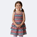 MULTI COLOR GEOMETRY DESIGN SLEEVES LESS FROCK FOR GIRLS