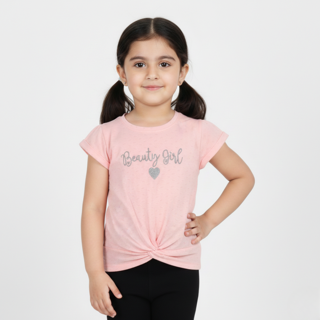 BABY PINK BEAUTY GIRL PRINTED T-SHIRT TOP FOR GIRLS Main image