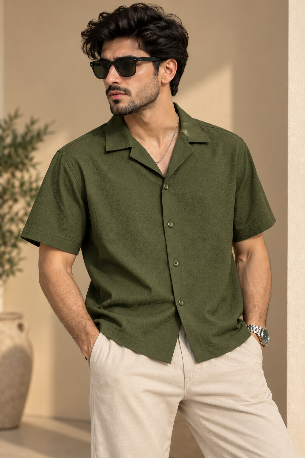 Olive Linora Fabric Casual Shirt Main image