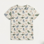 Cream Jurassic World Print Half Sleeves T-Shirt For Boys