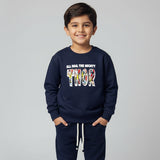 Navy Blue Thor Print Fleece Fabric Suit For Winters