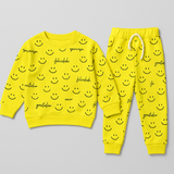 Yellow Smile Print Fleece Fabric Suit For Winters
