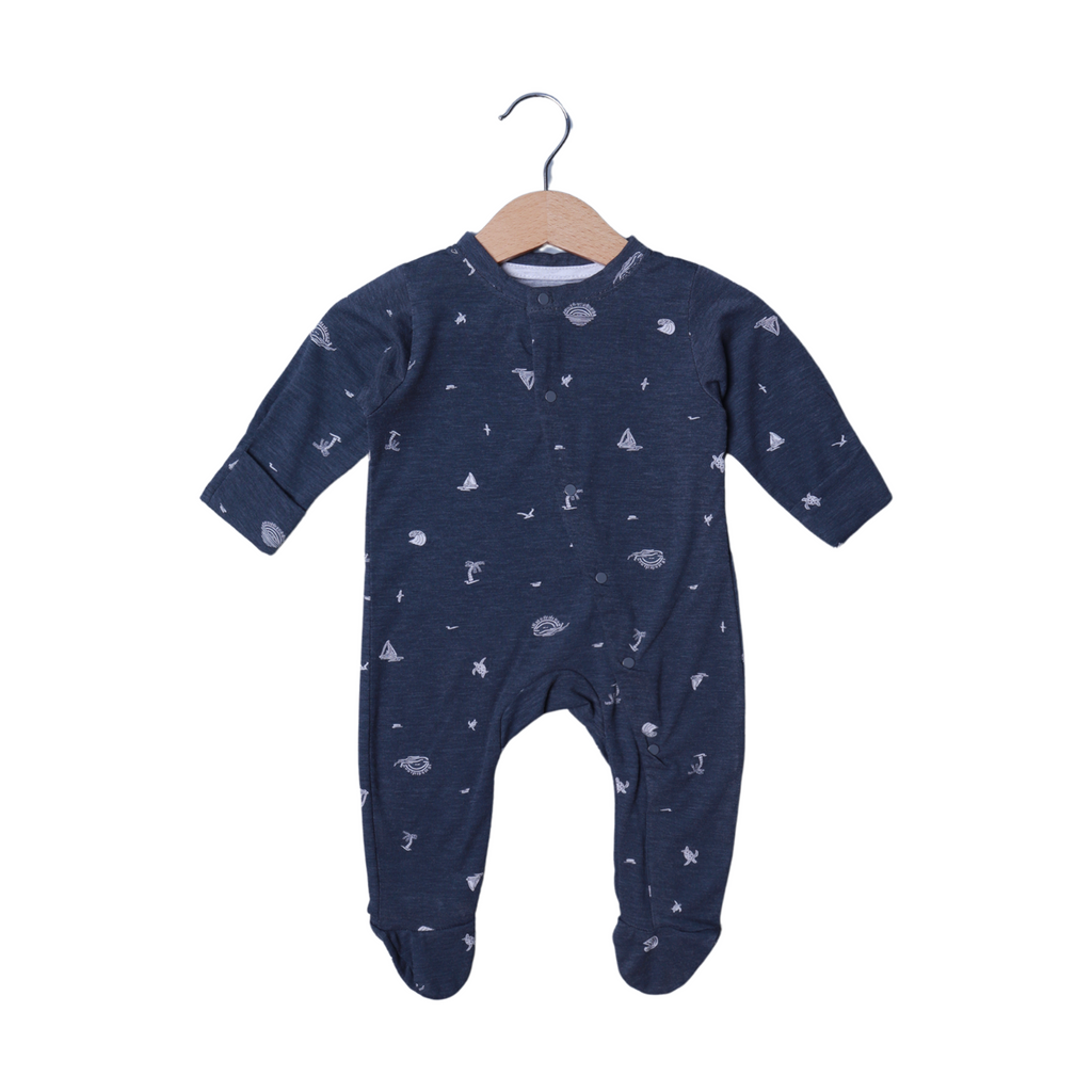 CHARCOAL GREY SUNSET & BOAT PRINT FULL BODY FULL SLEEVES ROMPERS