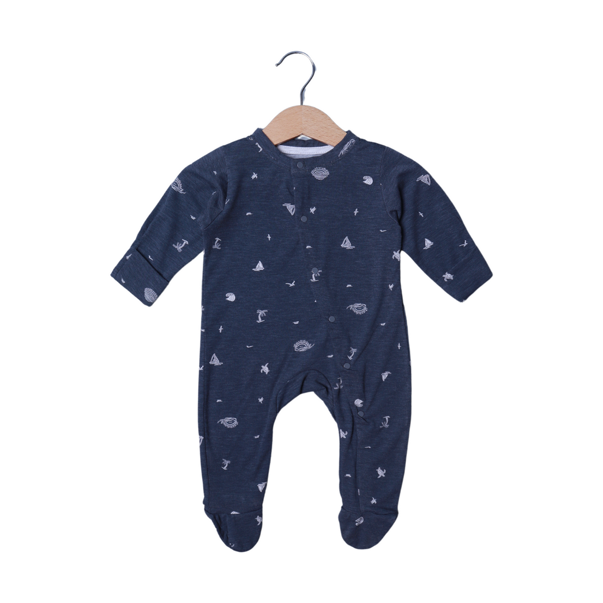 CHARCOAL GREY SUNSET & BOAT PRINT FULL BODY FULL SLEEVES ROMPERS