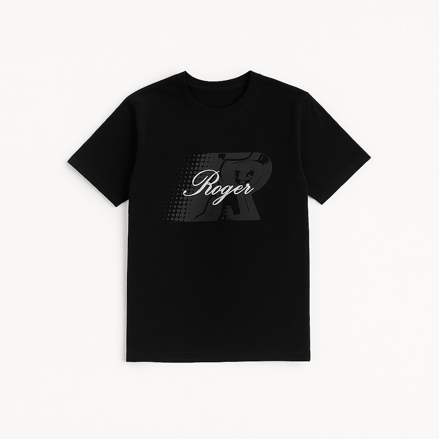 BLACK "R ROGER" PRINT T-SHIRT FOR MEN