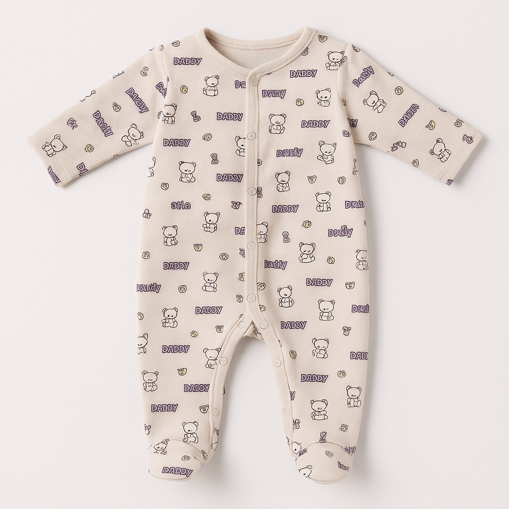 Cream Honey Print Romper For Winters Secondary image