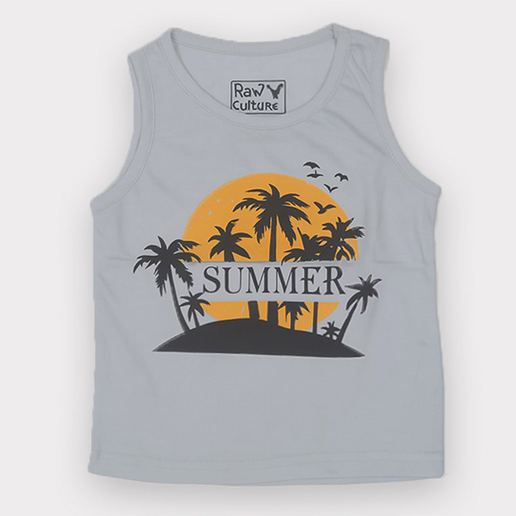SKY BLUE SUMMER TREES PRINT SANDO FOR BOYS Main image