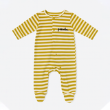 Cream With Green Panda Stripes Romper For Winters