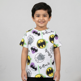 WHITE BATMAN LOGO PRINTED HALF SLEEVES T-SHIRT