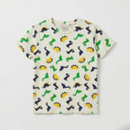 Cream Multi Dino Half Sleeves T-Shirt For Boys