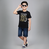 BLACK NO POLLUTION PRINTED HALF SLEEVES T-SHIRT FOR BOYS