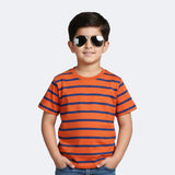 ORANGE WITH BLUE STRIPES HALF SLEEVES T-SHIRT FOR BOYS