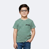 WHITE WITH GREEN STRIPES PANDA HALF SLEEVES T-SHIRT FOR BOYS