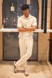 Cream Pop-Corn Fabric Trouser & Shirt Suit For Men