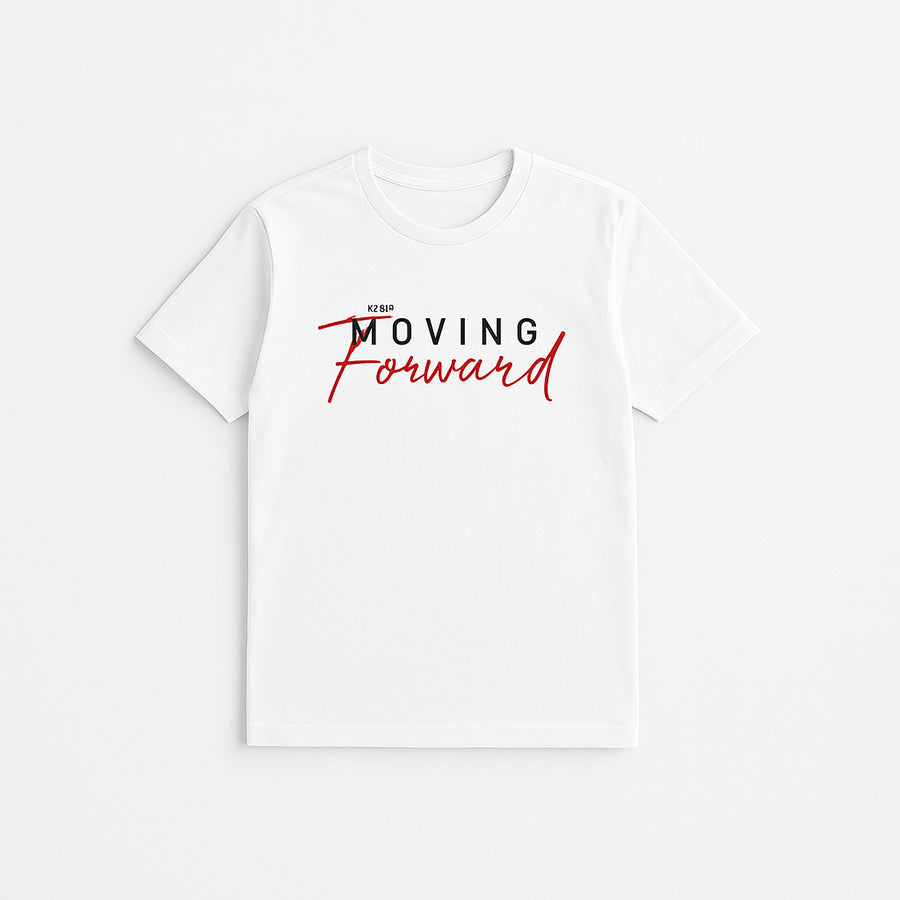 WHITE "MOVING FORWARD" PRINT T-SHIRT FOR MEN