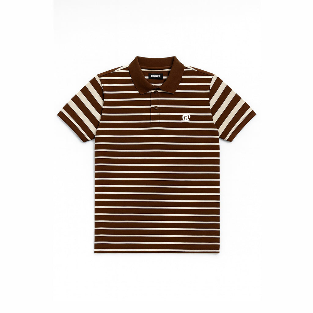 WHITE WITH BROWN STRIPES POLO FOR MEN