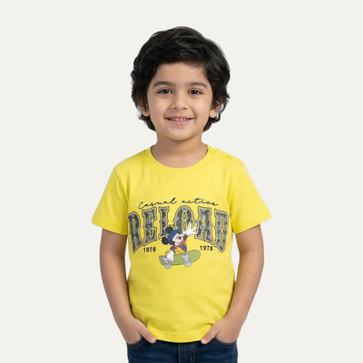 Yellow Reload Print Half Sleeves T-Shirt For Boys