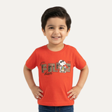 Orange Snoopy Print Half Sleeves T-Shirt For Boys