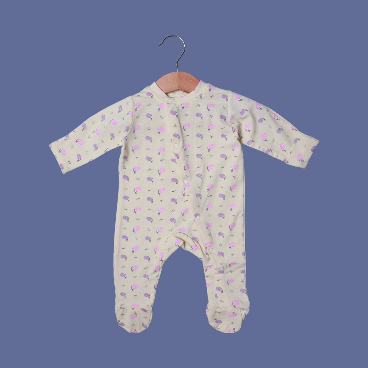 YELLOW WITH SNAIL PRINT FULL BODY FULL SLEEVES ROMPERS