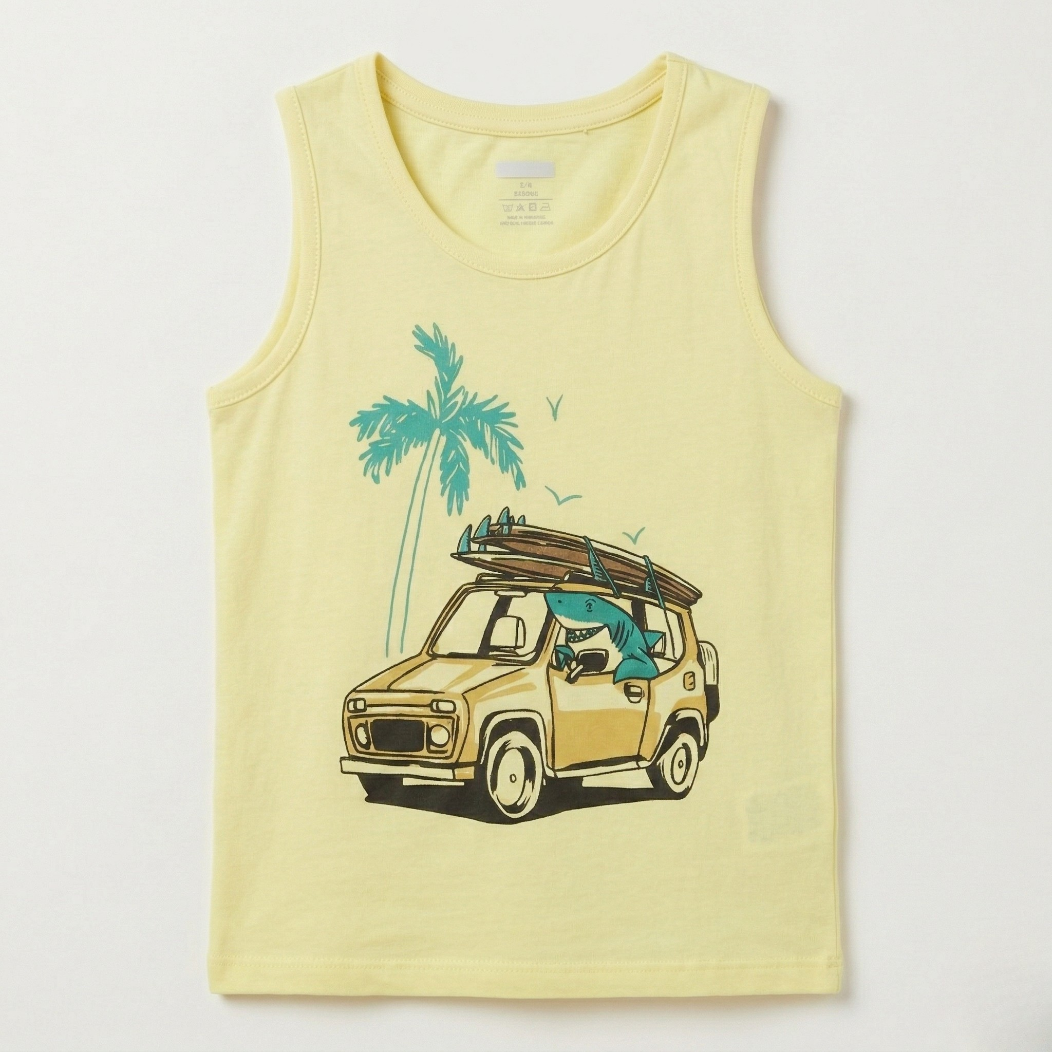 Yellow Car & Tree Print Sando For Summers