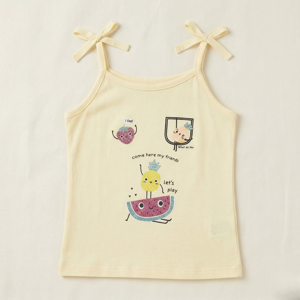 Yellow Let's Play Print T-shirt Top For Girls
