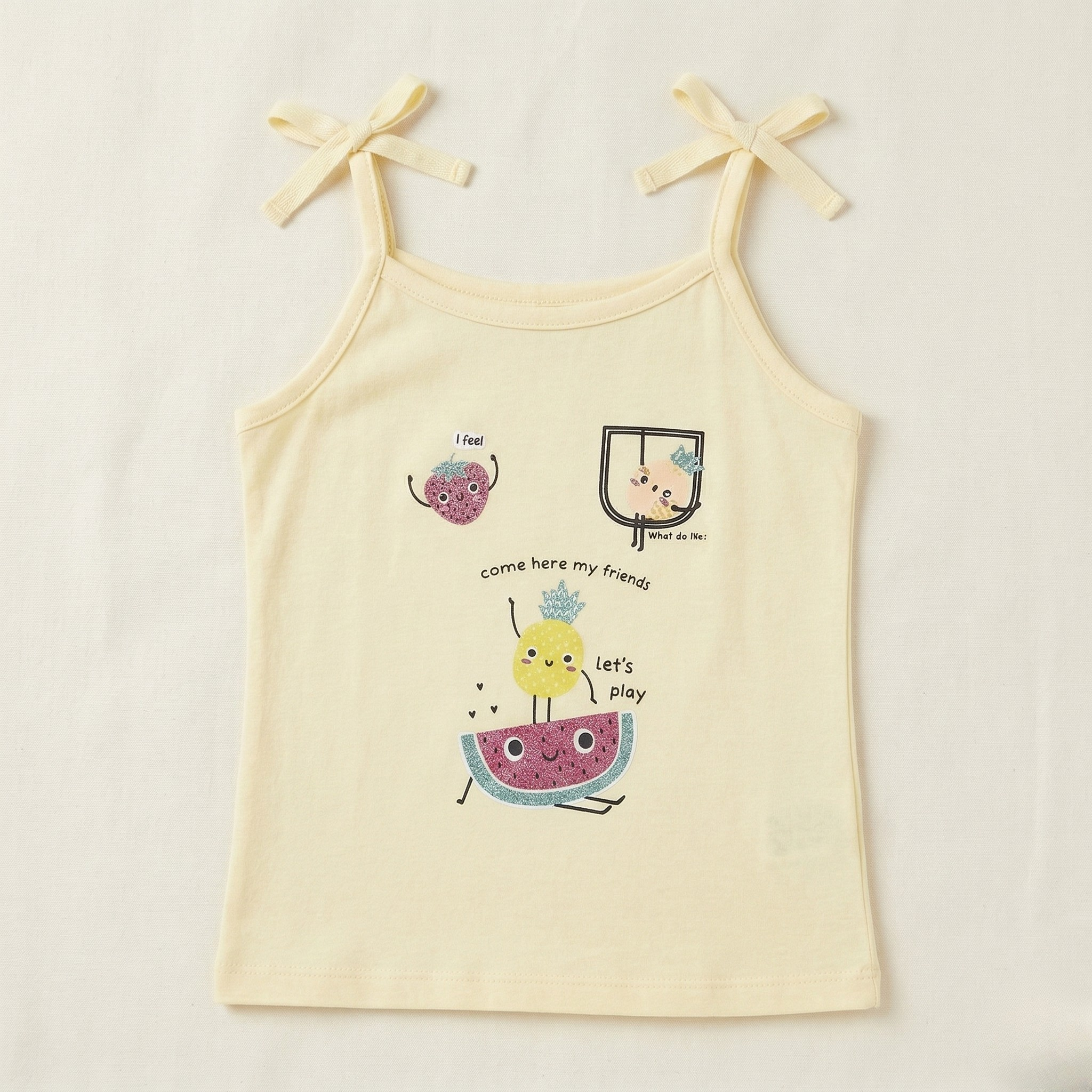 Yellow Let's Play Print T-shirt Top For Girls