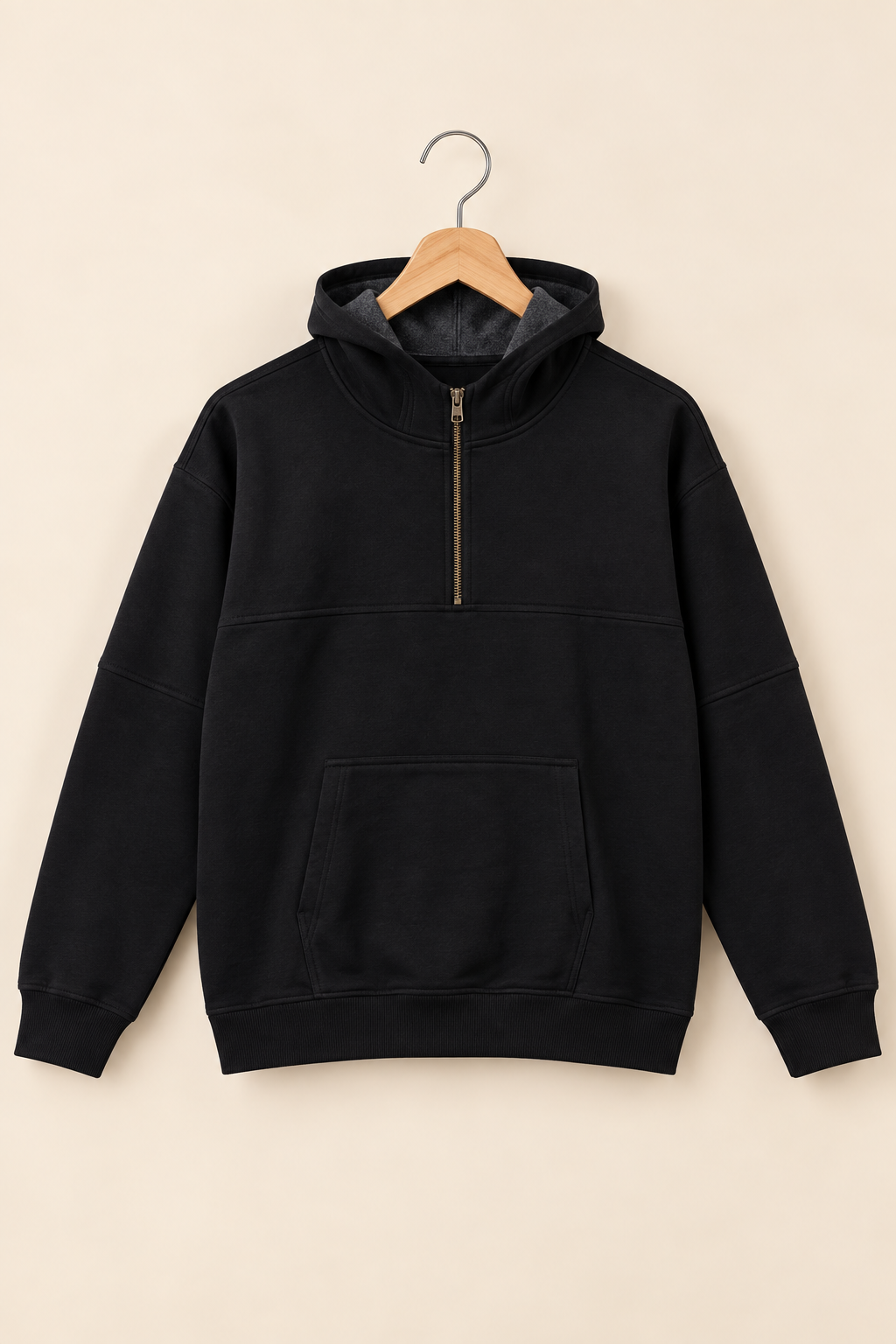 Black Half Zip Luxe Fleece Hoodie