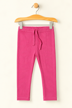BLUSH PINK WITH KNOT RIBBED FABRIC PLAIN PAJAMA TROUSER