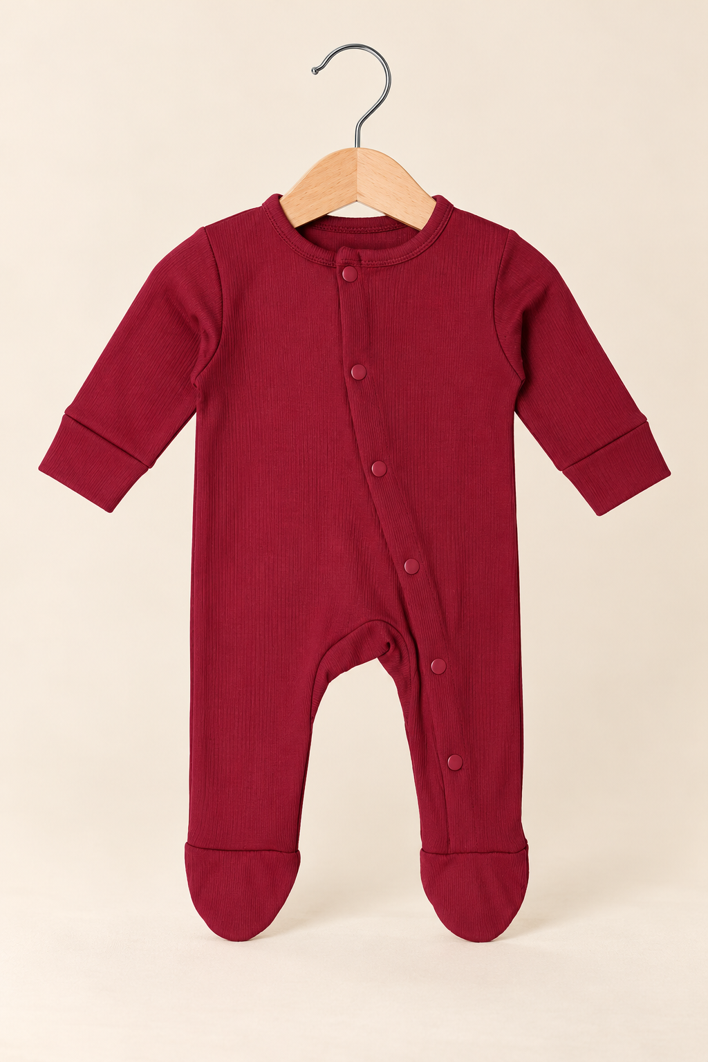 MAROON PANDA PRINT RIBBED FABRIC POWER STRETCH FULL BODY FULL SLEEVES ROMPER