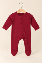 MAROON PANDA PRINT RIBBED FABRIC POWER STRETCH FULL BODY FULL SLEEVES ROMPER