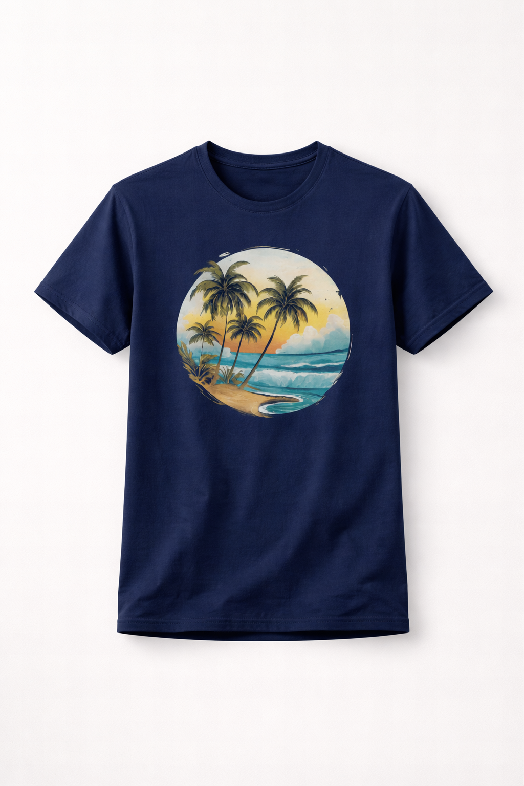 Navy Blue "Beach Trees" Print T-Shirt For Men Secondary image