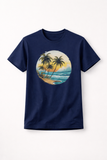 Navy Blue "Beach Trees" Print T-Shirt For Men