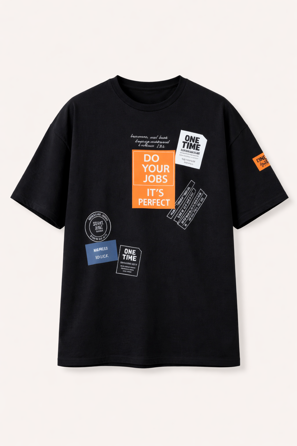 NAVY BLUE "DO YOUR JOBS" PRINT DROP SHOULDER T-SHIRT FOR MEN